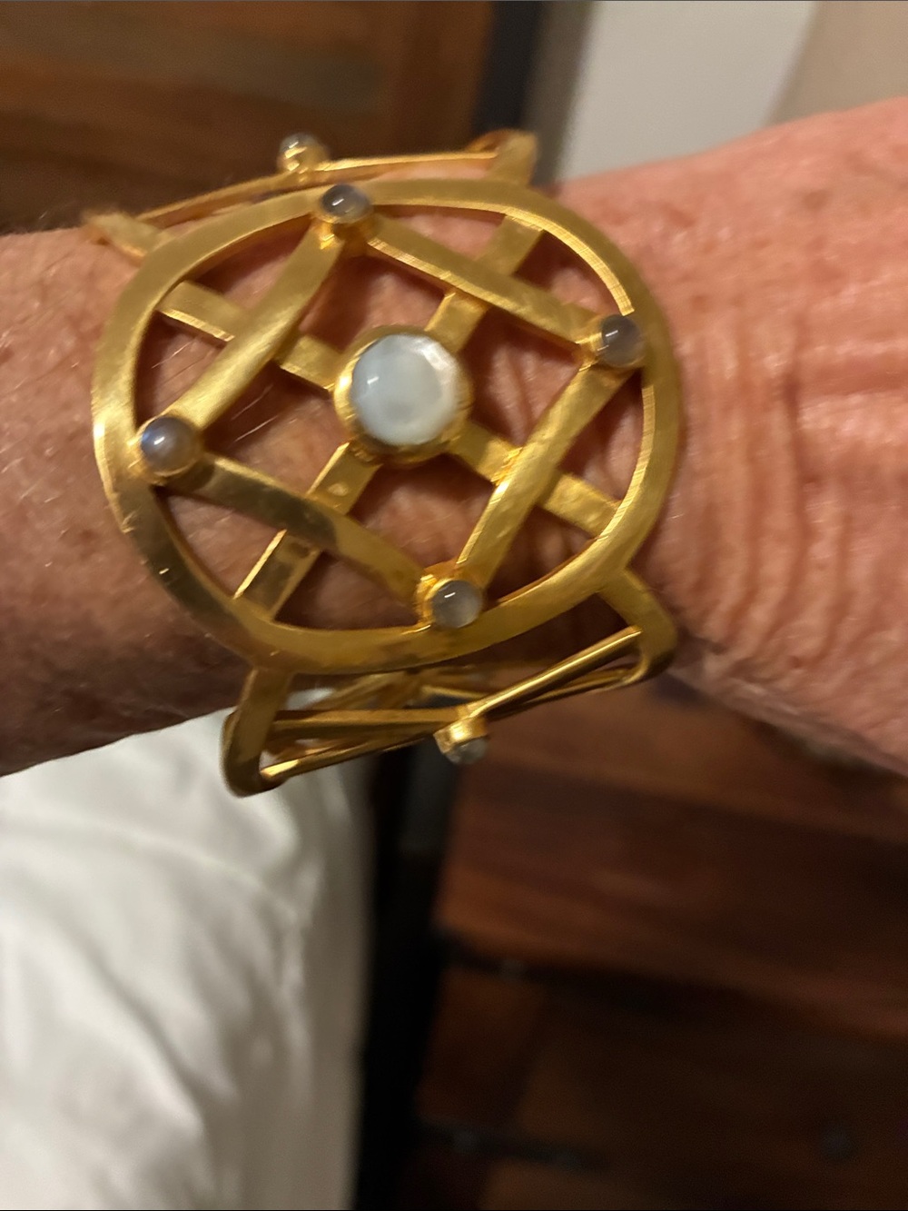 Julie Vos Gold-Tone Openwork Cuff with White Cabochons and Gray Accents